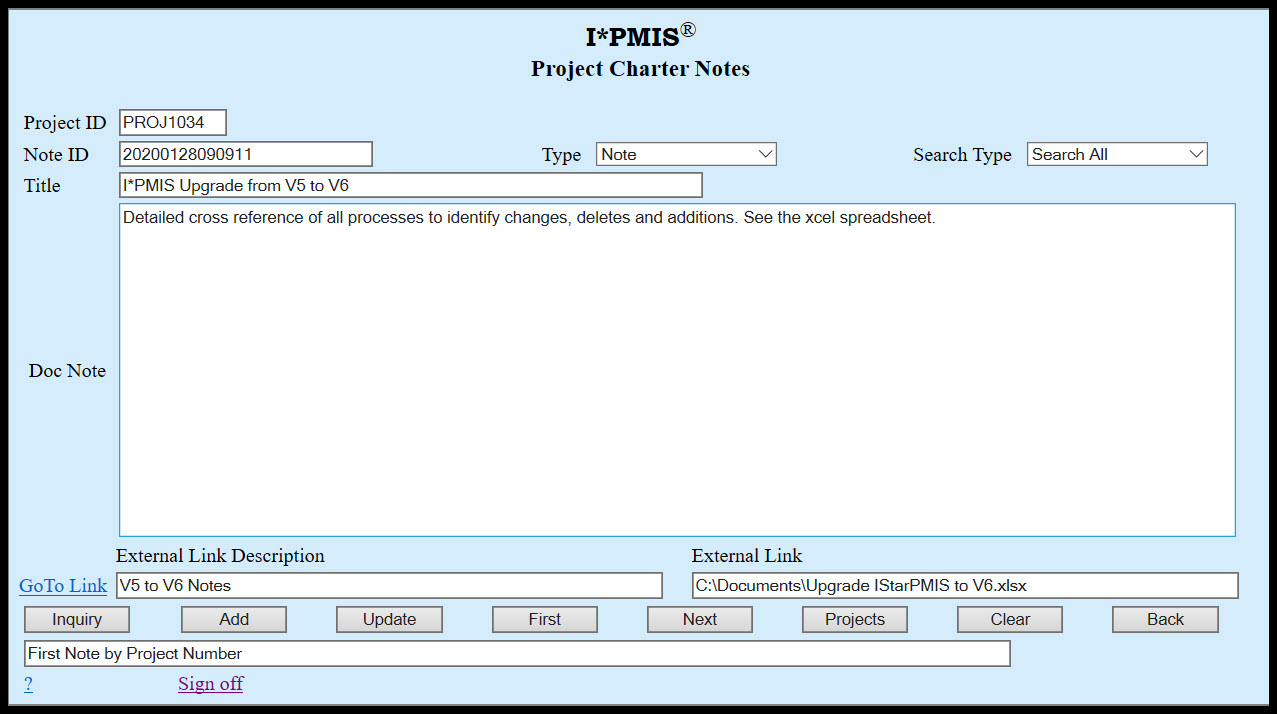 Project Charter Notes