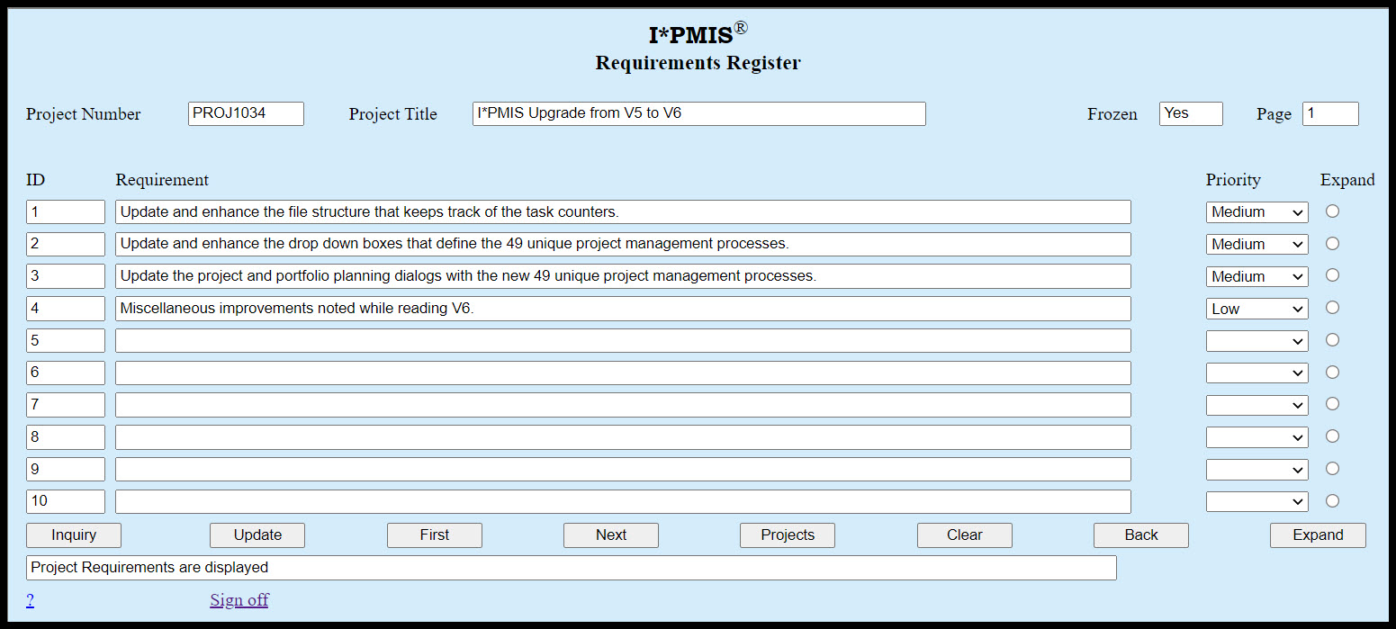 Requirements Register